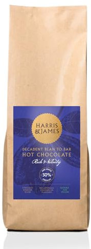Harris & James Drinking Chocolate | Rich & Velvety 50% Chocolate Flakes 1kg | Decadent Bean To Bar Hot Chocolate From Cocao Beans | Hand Made in Small Batches