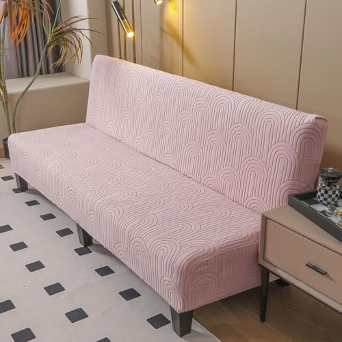 Hixingo Housse de Canapé sans Accoudoirs, Housse Clic Clac Protege Canape, Housse Canapé sans Bras Couleur Unie Moderne, Clic Clac 3 Places Convertible Lit (S:120-150cm,Rose)