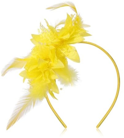 MWOOT Bandeau Plumes de Fleur Artificielle, Années 1920 Fascinateur Plumes pour Femmes, Vintage Serre Tete Plumes Jaune, 1920S Accessoires Cheveux pour Cocktail Mariage Goûter Décoration