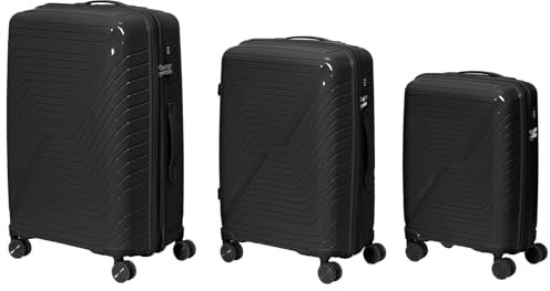 JET LAG, VO0047, Set mit 3 erweiterbaren Koffern in Oslo, Schwarz, 45 l, 68 l, 116 l, Flexible Speicherkapazität, Elegantes und Robustes Design, einfacher Transport, verstärkte Sicherheit
