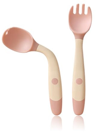 2pcs Cucchiaio E Forchetta Da Addestramento Per L'alimentazione Del Bambino, Cucchiaio Di Apprendimento Flessibile Resistente Al Calore E Facile Da Impugnare, Set di Posate di Apprendimento Facile