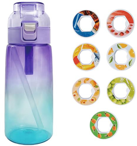 Trinkflasche mit Geschmack 600ml Luft Wasserflasche mit 7 Pods Original Zuckerfrei Trinkflasche Geschmack Water Bottle with Flavor (C)