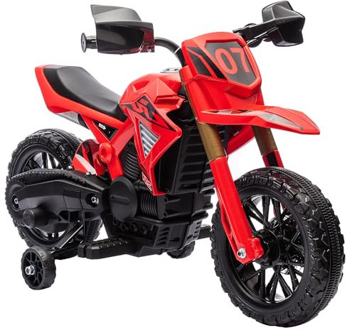 AIYAPLAY Elektro Kindermotorrad Elektromotorrad mit Hupe, Kinder 3 km/h Elektro Motorrad mit 2 Stützrädern für Kinder von 3-8 Jahren Rot