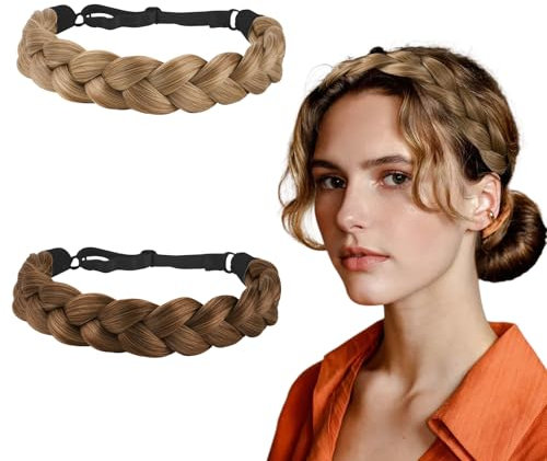 Geflochten Stirnband 2 Farben Damen Haarband 3 Stränge Geflochtenes Synthetisches Haar Vintage Elastisches Braids Wide Plaited Haarreifen Damen Beauty Accessoires