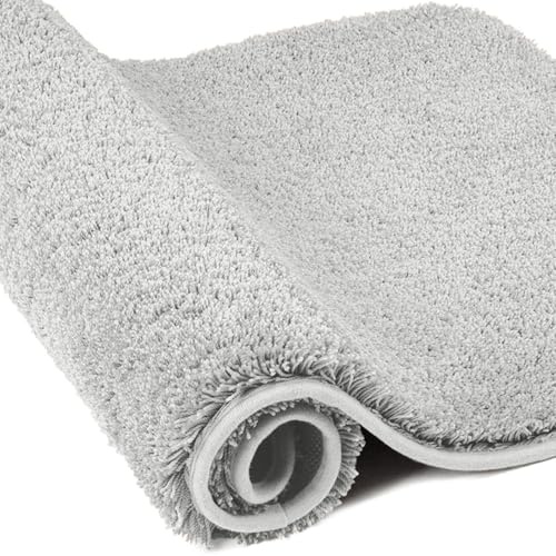 wyewye Microfibre Bath Mat, Door Mat, 2cm Super Thick Bath Rug, Super Absorbent Bathroom Rug 60x120 cm, Light Grey