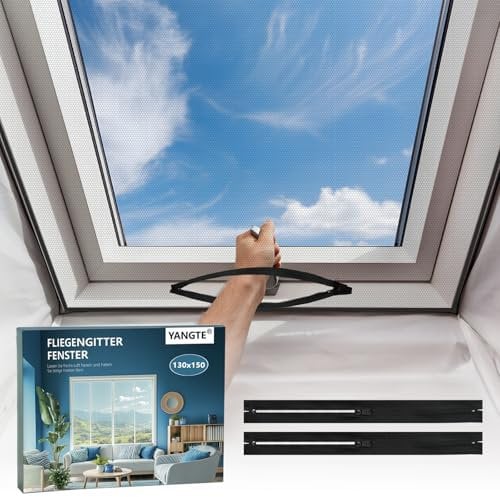 YANGTE Mosquitera para Ventana Mosquitera para Claraboya 2 Piezas - 130 x 150 cm Negra Red Anti-Insectos con Cierre de Gancho y Bucle Protección