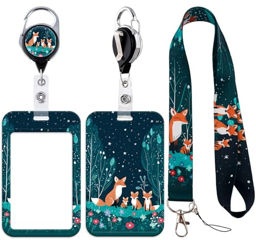 Fox Lanière porte-badge avec enrouleur rétractable et mousqueton - Sangle tour de cou - Étui en plastique - Porte-badge coulissant