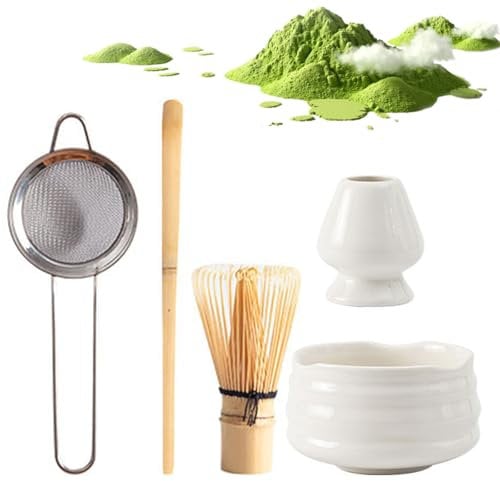 Matcha Tea Set, 5 Pcs Matcha Kit with Bamboo Whisk, Matcha Bowl, Sifter, – Complete Matcha Making Kit Tea Ceremony - Ideal Matcha Gift Set