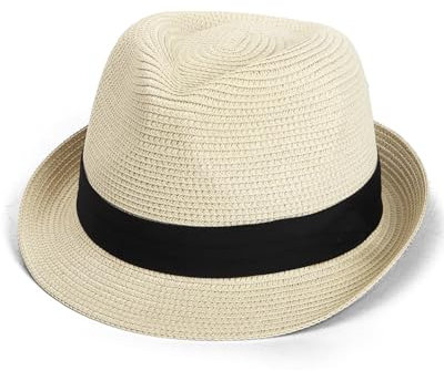 Zylioo S Trilby Fedora Straw Hats for Small Heads, Summer Roll-up Jazz Beach Hat Mens for Holiday