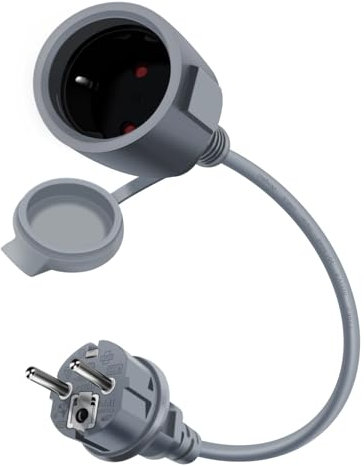 HuaLiSiJi Schuko Verlängerung Kurz Weiß 16A /250V Schuko Verlängerungskabel Kurz Schutzkontakt Verlängerungskabel, IP44 Kabel für Außen Oder Innenbereich, Zuhause, Büro (Grau, 1m)