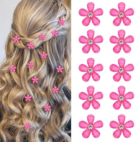 Mezrkuwr - 10 Stück Mini-Haarnadeln mit Strasssteinen, niedliche Blumen-Haarspangen, dekorative Haarnadeln für Hochzeit, Haarschmuck, glitzernde Rose