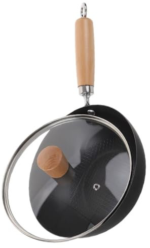 Amosfun Sartén Pequeña De Hierro Fundido Sartén Wok De Hierro Fundido Wok Tradicional De Hierro Sartenes Para Saltear Antiadherente De Con Tapa Bote Planchar Black