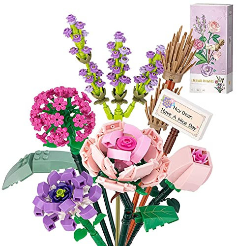 Mini Rose Flower Bouquet Building Sets, Artificial Flowers, Set for Adults, DIY Unique Home Décor, Idea Gifts, 547 Pieces Botanical Collection Design Kit for Adults Kids, Birthday, Mother's Day