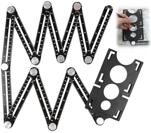 Winkelschablone 12-Seitig, Fliesen Schablone mit Positionierungslöchern 45 40 25 mm, Multi Winkelmesser Template Tool, Aluminiumlegierung Fliesenleger Zubehör, Treppenlehre für Tischler Fliesenleger