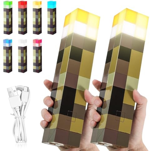2 Stück Craft Lampe Fackel 7 Farbe Hand/Wandhalterung Beleuchtung mit Haken | 28cm Wandlampe Nachtlampe Wiederaufladbare, Beleuchtung, Nachttischlampe mit USB-Laden für Geschenke Cosplay Party-Dekoration
