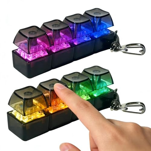 2 Pièces Porte-clés Fidget Toys, Anti-Stress pour Clavier, Jouet Fidget Clavier avec Lumières, FidgetToys Anti Stress 4 Boutons pour Adultes, Enfant