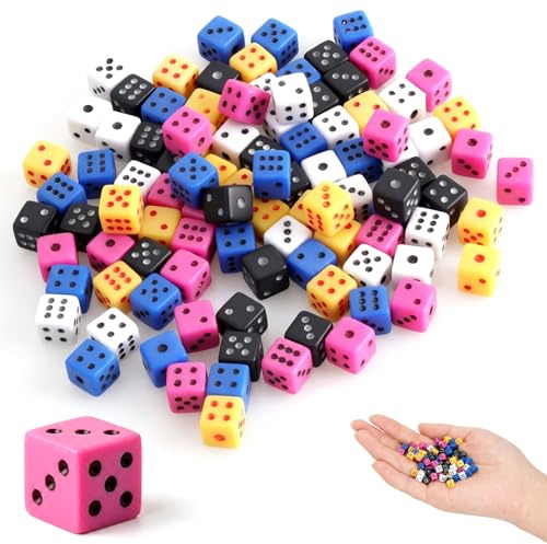 Cheynn 100 Stück D6 Mini Würfeln, 5mm Kleine Würfel Bunt Würfelset Sechsseitiges Würfel Set Farbwürfel Spielwürfel D6 Dice für Würfelspiel Mathematik Tischspiele Kartenspiel Partyspiele Bar