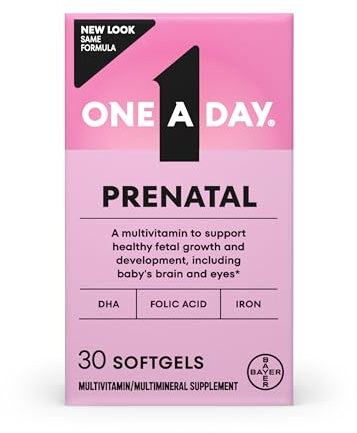 One A Day Prenatal Vitamins- Folic Acid, Iron, Omega- 3 (DHA), Pregnancy Vitamins for Women, Prenatal Multivitamin for Mom and Baby Support, Pregnancy Must Haves 30 Ct (Packaging May Vary)