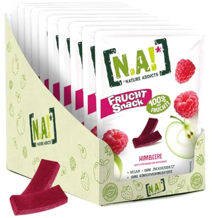 NA! - Fruchtsnack Himbeere/Apfel - gesunder Snack für unterwegs und zwischendurch - softe Fruchtstückchen zu 100% aus Früchten, ohne Zuckerzusatz, vegan - 10er-Pack (10x35g)
