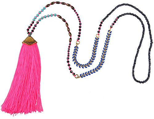 KELITCH Türkis Perlen Halsketten Mehrfarbige Lange Quaste Anhänger Halsketten Modeschmuck (Rosenrot)