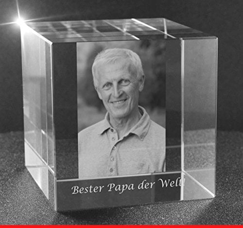 VIP-LASER 2D Gravur Glas Kristall Würfel mit dem Foto Deines Vaters/Papa. Dein Wunschfoto für die Ewigkeit Mitten in Glas! Groesse XL = 60x60x60mm