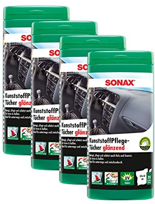 SONAX Kunststoffpflegetücher Cockpitpflege Pflegetücher Glänzend Box 25 Stück 4X