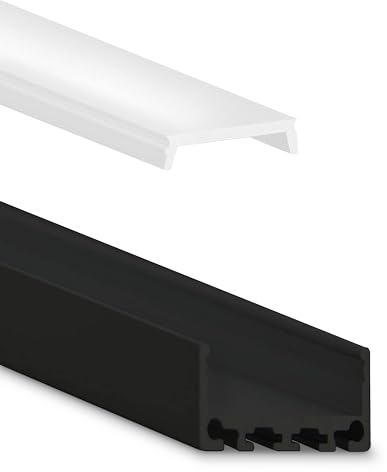 INNOVATE 2m LED Schiene - Aluminium U-Profil - Aluprofil für LED Stripes/Streifen - LED Kanal - ALU Leiste -2000mm x 26mm x 12mm ALU Leiste (Schwarz, Standard Abdeckung - satiniert/opal)