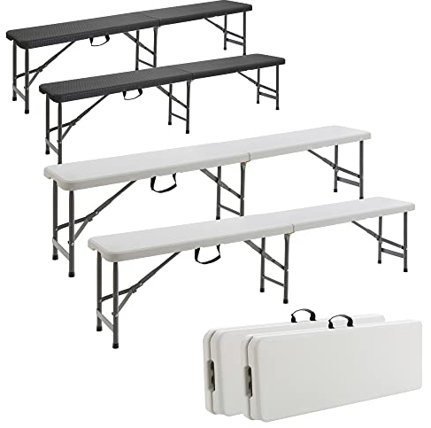 AREBOS Set di 2 panche da birra pieghevoli | con maniglia | 180 x 75 x 74 cm | per campeggio | feste | da giardino | Bianco