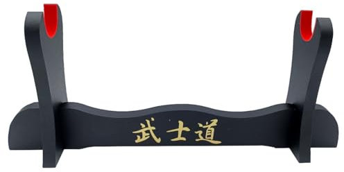 Glac Store® Supporto Espositore Piedistallo Stand da Tavolo per Katana Samurai in Legno Con Scritte Giapponesi 1 Posto Impreziosita da Velluto Rosso nella parte di Appoggio