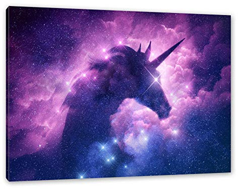 Pixxprint Einhorn Silhouette Galaxie, Größe: 60x40cm, Leinwandbild, fertig gespannt, Wandbild, Dekoration, Kunstdruck, kein Poster