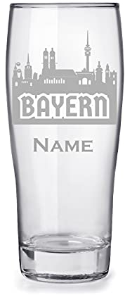Bierglas mit Gravur 0,3l personalisiert mit Namen, tolles Geschenk für Papa Geburtstag - Motiv München Skyline