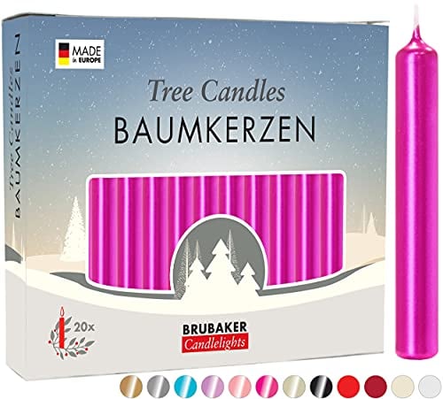 BRUBAKER 20 Pack Tree Candles - Pyramid Christmas Tree Candles - Pink
