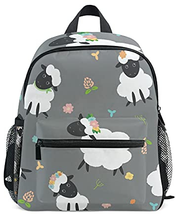 Kinder-Rucksack für Mädchen und Jungen, niedliches Lamm, Schaf, Blumenmuster, Kleinkinder, Schultasche mit Brustgurt und Flaschenhalter, Rucksack für Vorschule, Kindergarten, leicht