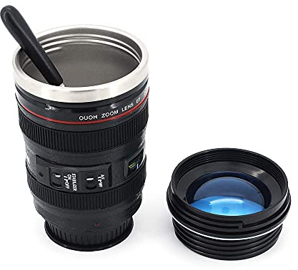 Camera Lens Coffee Cup & Travel Mug, The Magic Suction Cup Creative Gift Cup Stainless Steel Tumbler Leakproof Travel Mug Tea Water Bottle with Lid 400ml
