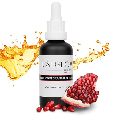 JustGlow Granatapfelsamenöl für die Haut, kaltgepresstes Öl, 100 % Punica Granatum, 50 ml – Haar, Gesicht, Haut, Lippen