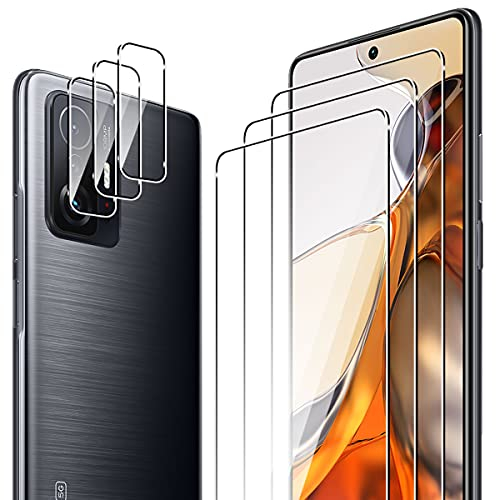 ELYCO Cristal Templado por Xiaomi 11T/11T Pro 3 Piezas Protector de Pantalla + 3 Piezas Protector de Lente Cámara, 9H Dureza Anti-Rasguños Sin Burbujas Cristal Templado