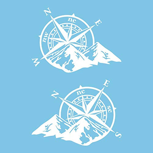 Autodomy Kompass Off Road Windrose Aufkleber Paket 2 Stück | Kompass Aufkleber Wohnmobil und Auto oder Motorrad (Weib, 37 x 27 cm)