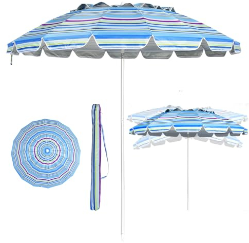RELAX4LIFE Sombrilla de Jardín Desmontable Φ245cm con Ángulo Ajustable y Protección Solar UPF 50+, Sombrilla de Mercado Impermeable con Bolsa de Transporte para Jardín y Playa, Sin Base, Azul Claro