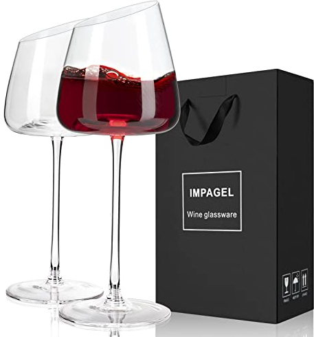 Slanted White Wine Glasses Set of 2, Modern No-lead Hand-Blown Long Stem Red Wine glasses,Premium Crystal Clear Glass with Unique Concave Base,Gift Box-for Anniversary,Wedding,and Christmas-13.5 oz