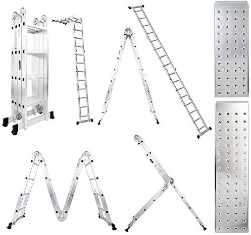 15.5 FT Folding Ladder, LUISLADDERS Multi-Purpose Ladder, Aluminium Extension Ladders 7 in 1 Heavy Duty Combination EN 131 Standard