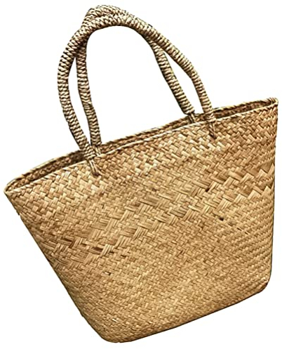 GANAZONO Seagrass Plant Basket 1Pc Rattan Seaweed Flower Basket Large Capacity Shopping Basket Woven Bag Gardening Storage Basket with Handles Straw Shopper Bag
