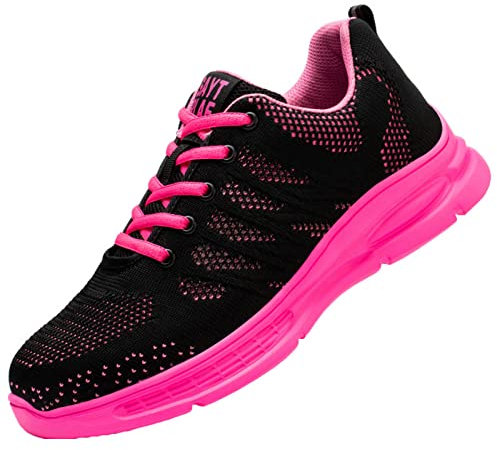 ZHENSI Chaussures De Sécurité pour Femmes Chaussures De Travail À Bout en Acier Respirantes Et Légères Chaussures Industrielles D'été,Rose,34 EU