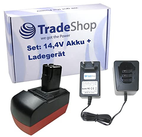 Trade-Shop Set: NI-MH Akku 14,4V / 3000mAh + Ladegerät inkl. Netzteil ersetzt Metabo 6.25482 6.25475 6.25476 6.25481 625482 625475 625476 625481 LC 40