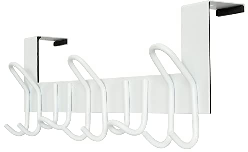 SKOLOO Over The Door Hooks - for Doors up to 1-3/4'' Thickness, Pack of 2, Metal Door Hanger with 11 Hooks, Over The Door Hanger for Coats, Hats, Towels, White