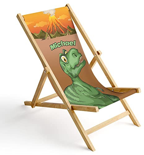 Ferocity Kinder Holz-Liegestuhl Personalisierbar Klappbar Klappliegestuhl Sonnenliege Strandstuhl Wechselbezug Motiv T-Rex [119]