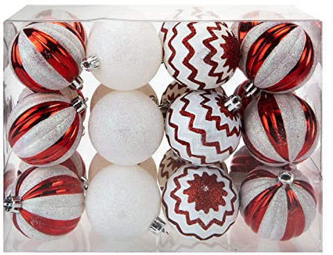VFM - Red & White 6cm Baubles Candy Cane (24 Pack) - Christmas Tree Decorations