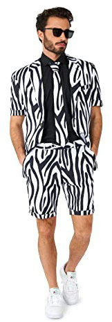 OppoSuits Herren Sommer Zazzy Zebra Anzug - Perfekt für den Sommer - Tropische Partys - Inklusive Blazer, Shorts und Krawatte - Schwarz - Größe US 36