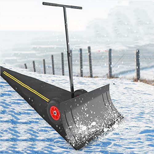 Schneeschaufel mit Rädern, Hochleistungs-Schneeschieber aus Metall, Schneeräumwerkzeug mit 5 Höhenverstellbaren Winkelgriffen, Fahrbarer Schneepflug-Schneeschieber im Rückenschoner-Stil ( Size : 75x35
