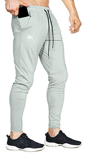 BROKIG Pantalons Sport Homme Léger Pantalon Survetement de Jogging Fitness Séchage Rapide avec Poches Zippées (Gris Clair, L)