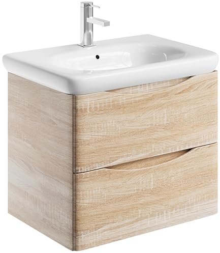 Go Bathrooms Eaton Pale Oak 600mm Wall Hung Vanity Unit Inc Round Resin Basin Under Sink Vanity Unit Bathroom Cabinet Storage Vanity Sink